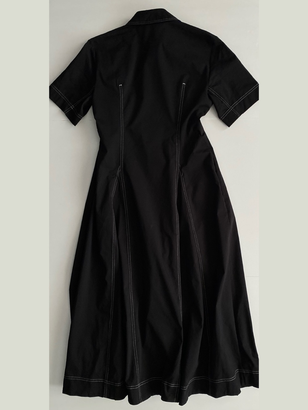 Anthropologie Exquise Short-Sleeve Seamed Pleated Midi Black Dress Sz M - Picture 5 of 14